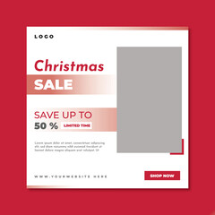Christmas fashion sale social media post template in red and white gradient