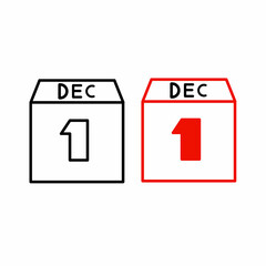 Vector icon calendar day - 1 December. 1th days