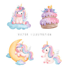 Watercolor unicorn, magical unicorn vector illustration © ChonnieArtwork 