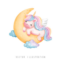 Obraz na płótnie Canvas Watercolor unicorn, magical unicorn vector illustration