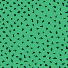 Cute floral pattern. Seamless vector texture. An elegant template for fashionable prints. Print with small black flowers . green background.