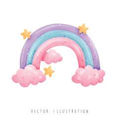 Watercolor unicorn rainbow, vector illustration