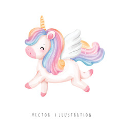 Watercolor unicorn, magical unicorn vector illustration © ChonnieArtwork 
