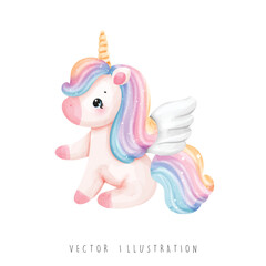 Watercolor unicorn, magical unicorn vector illustration © ChonnieArtwork 