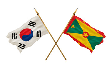 Background for designers. National Day. 3D model National flags South Korea and Grenada