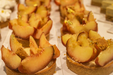 Close up of french cakes in a  french patisserie