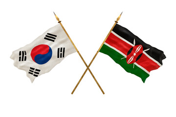 Background for designers. National Day. 3D model National flags South Korea and Kenya