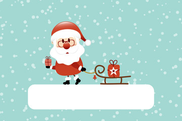 Geschenkgutschein Weihnachtsmann Mit Schlitten Schnee Türkis Dunkelrot