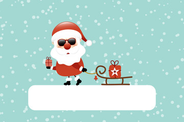 Geschenkgutschein Weihnachtsmann Sonnenbrille Mit Schlitten Schnee Türkis Dunkelrot
