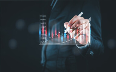 2023 world business finance technology and stock market concept Investment funds and digital assets business people analyze financial data forex trading chart inflation business finance background