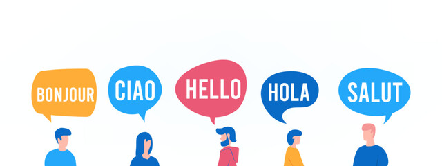 Group of people with speech bubble and word hello by different language illustration © tutti_frutti
