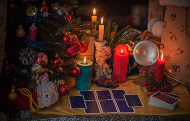 Rite on Christmas, wicca or pagan energy magic. Christmas eve prediction. Attracting love, money and luck into your life. Candle magic  
