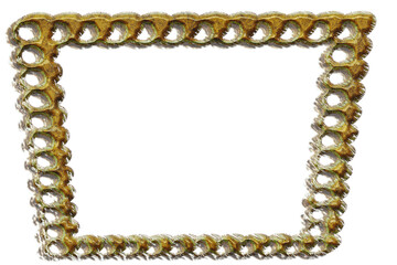 Background white- metal photo frame  on wall. 3d illustration clipart