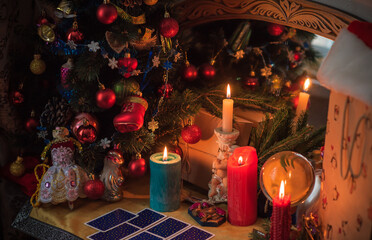 Rite on Christmas, wicca or pagan energy magic. Christmas eve prediction. Attracting love, money and luck into your life. Candle magic  
