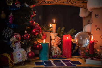 Rite on Christmas, wicca or pagan energy magic. Christmas eve prediction. Attracting love, money and luck into your life. Candle magic  