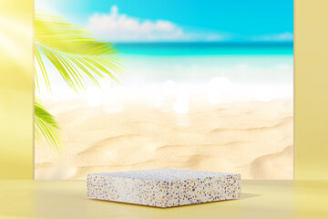 Fototapeta premium 3d podium with copy space for product display presentation. Tropical summer and vacation concept.