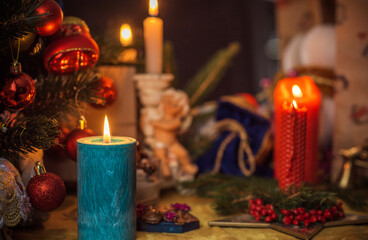 Rite on Christmas, wicca or pagan energy magic. Christmas eve prediction. Attracting love, money and luck into your life. Candle magic  