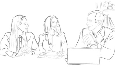 Team working on a project in the office. Vector illustration