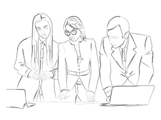 Team working on a project in the office. Vector illustration