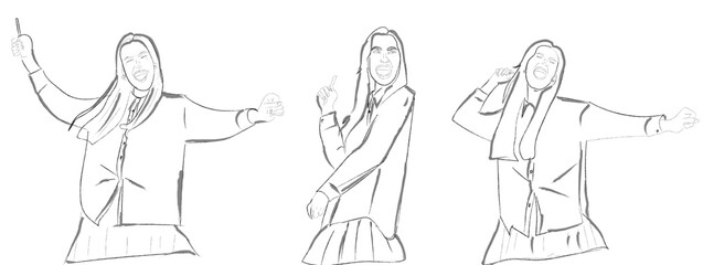 Woman dancing in an office vector line art storyboard