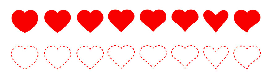 Red Heart icon.Line heart shape.Simple line heart icon.Vector set of love symbols.Dotted line heart.