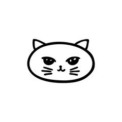 stylized head of a cute cat in doodle style - hand drawn vector drawing