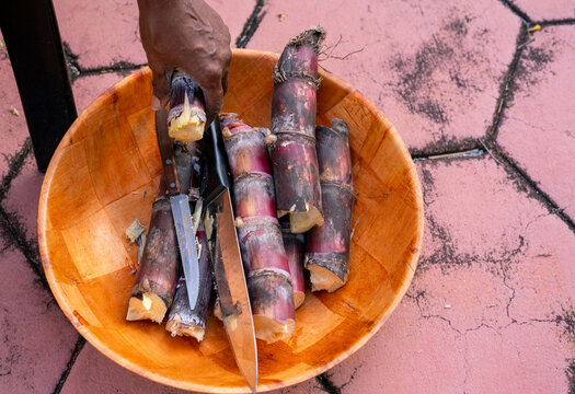 Bowl of purple sugar cane