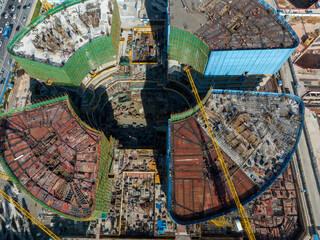 Shenzhen ,China - Circa 2022:  Aerial view of construction site and landscape  in Shenzhen city, China