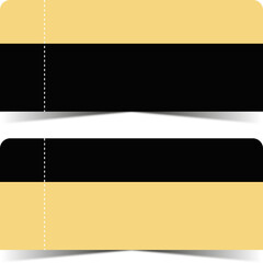 Two, pair vector ticket isolated on white background. Cinema, theater, concert, play, party, event, festival black and gold ticket realistic template set. Ticket icon for website