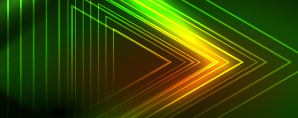 Neon glowing lines and angles, magic energy space light concept. Vector illustration for wallpaper, banner, background, leaflet, catalog, cover, flyer