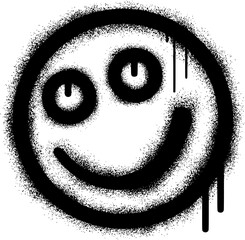 Smiling face emoticon graffiti with black spray paint  - obrazy, fototapety, plakaty
