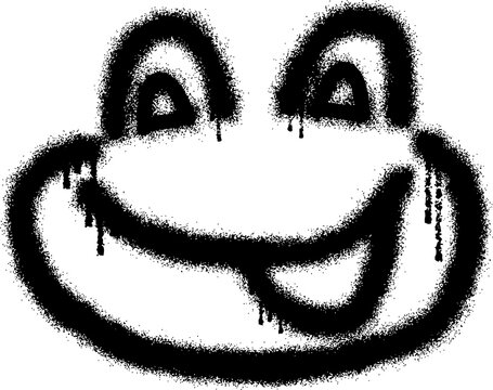 Smiling frog face emoticon graffiti with black spray paint 