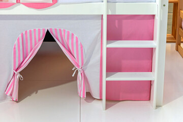 Bunk Bed Storage Ladder Pink Room - obrazy, fototapety, plakaty
