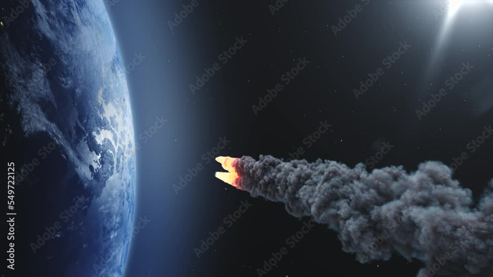 Canvas Prints multiple asteroids heading planet earth, outer space shot flaming burning asteroid entering earth, g