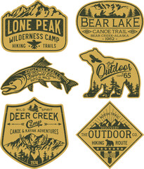 The great north outdoor camp vintage badge collection vector print embroidery for boy man shirt grunge effect in separate layer