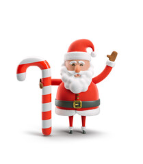 3d Illustration. Cartoon character Santa Claus. Christmas card. 