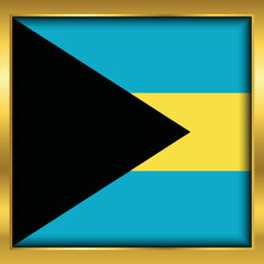 Bahamas Flag, Bahamas flag golden square button,Vector illustration eps10.	