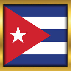 Cuba Flag, Cuba flag golden square button,Vector illustration eps10.	