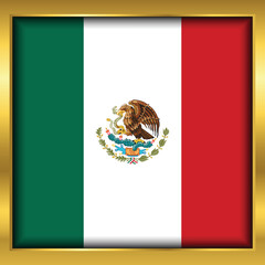 Mexico Flag, Mexico flag golden square button,Vector illustration eps10.	