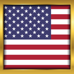 United States of America Flag, United States of America flag golden square button,Vector illustration eps10.	
