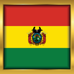 Bolivia Flag, Bolivia flag golden square button,Vector illustration eps10.	