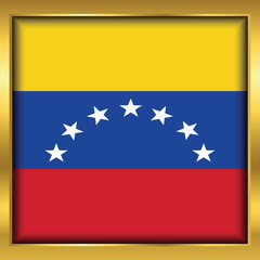 Venezuela Flag, Venezuela flag golden square button,Vector illustration eps10.	