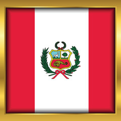 Peru Flag, Peru flag golden square button,Vector illustration eps10.	