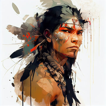 Young warrior indian. Jungle background