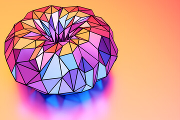 3D illustration of a colorful luminous torus shape on orange  isolated background