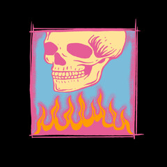 Illustration hand drawn burn skull pink colorful vector for tshirt,sticker etc