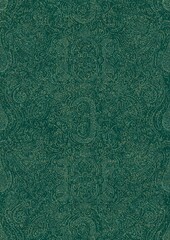 Hand-drawn unique abstract seamless ornament. Light green on a darker cold green background, with splatters of golden glitter. Paper texture. Digital artwork, A4. (pattern: p01d)