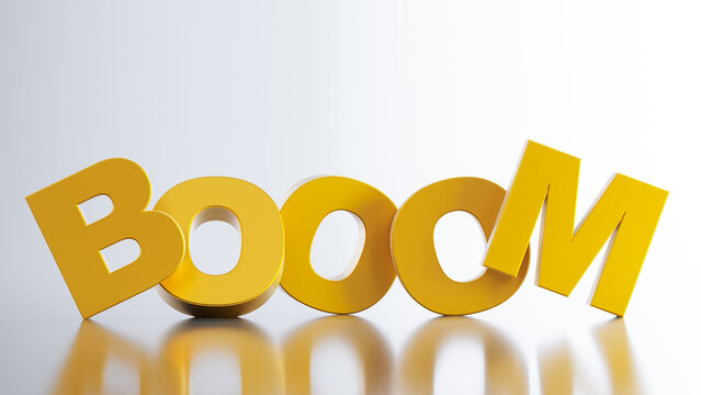 3d render of gold Booom word isolated on white background.