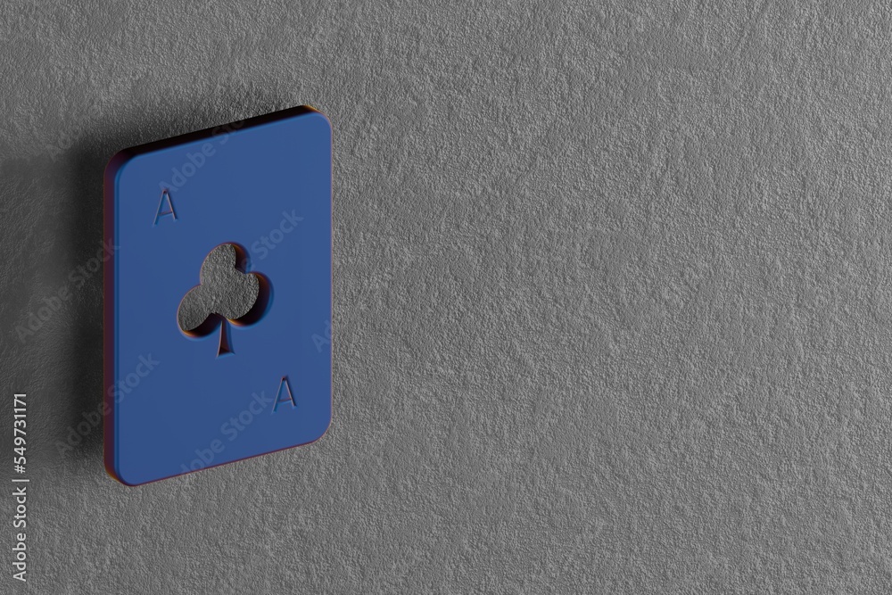 Aufkleber beautiful abstract illustrations blue ace of club chip symbol icons on a wall background. 3d renderi