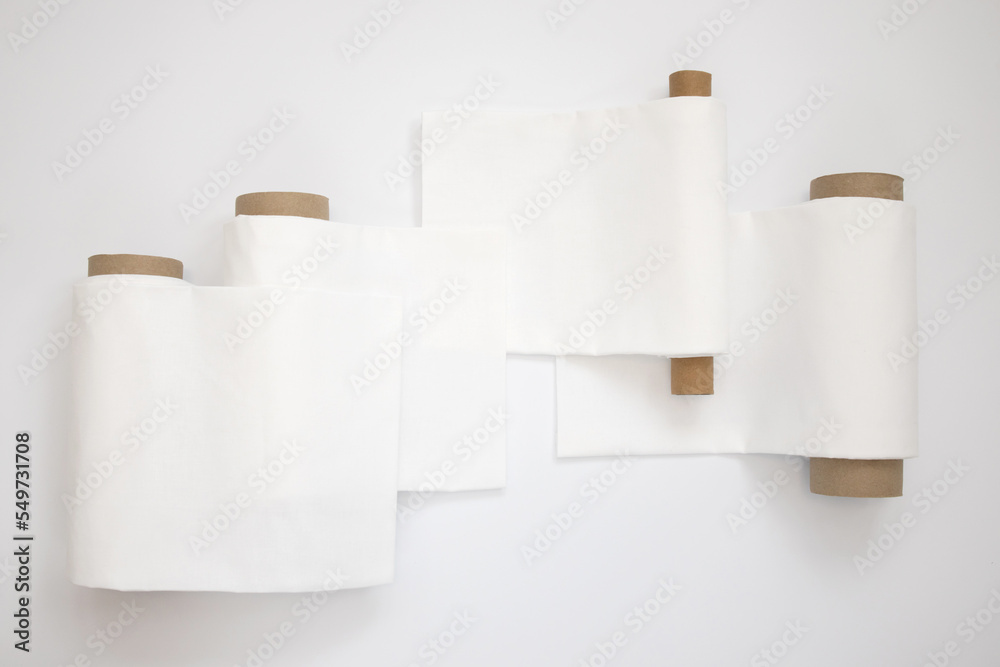 Wall mural White cotton Fabric Rolls Mockup	